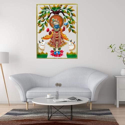 Lord Shrinathji Iron Metal Wall Décor (24x18in) – Handcrafted Krishna Religious Décor Showpiece | Vibrant Hindu Artwork with LED Backlight for Home, Pooja Room & Gifting (SrinathJi) — photo — 7 of 9