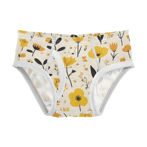 KLL Elegant Pattern with Yellow Flowers Toddler Boys Soft Nighttime Underwear Breathable Children Panties