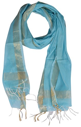 Image of YOUTHQUAKE Women's Chanderi Plain Silk Dupatta with Golden Border & Tassels