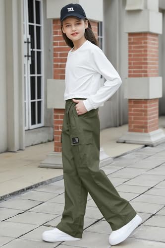 Image of Betusline Girl's 2 Piece Outfits, Cute Girls Fall Clothing Sets Cargo Pants + T-Shirt Top, 4T-14 Years