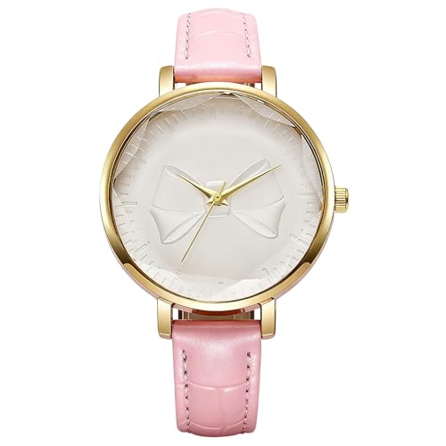 Montre femme en cuir chic pour le bureau et les soirées avec cadran élégant rose RORIOS