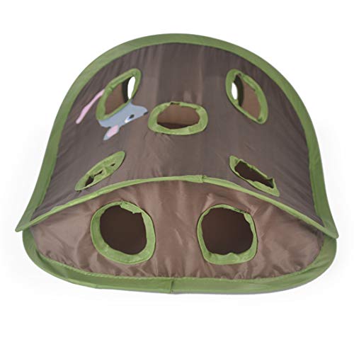 Citmage Cat Mice Toy Pop-up Flexible Intelligence Play Toys Hide and Seek Game 9 Holes Interactive Tent Mouse Hunt Activity with Ball,Mouse for Cats,Kitties (Brown-Green) - Thumbnail 3