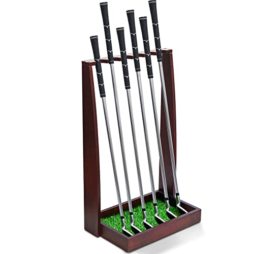 Image of Lenwen Wooden Golf Putter Stand Golf Club Holder Stand Wooden Display Rack Floor Display Rack Club Organizer for Storage Sports Indoor Home Office Simulator Garage
