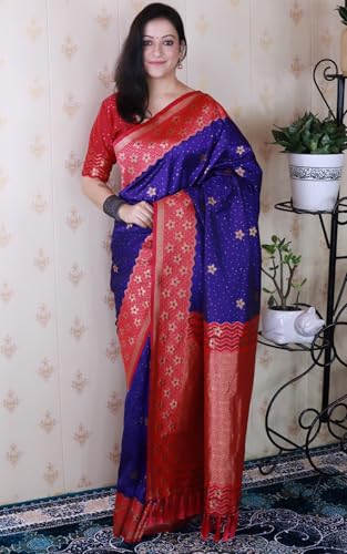 Image of SGF11 Women's Kanjivaram Pure Handloom Soft Silk Saree With Blouse Piece