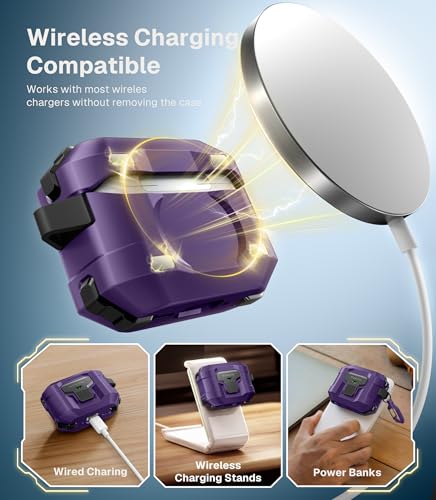 Image of MOBOSI for AirPods Pro 3 Case 2025 with Drop-Proof Lock, Cleaning Kit & Keychain, Compatible with MagSafe, Military-Grade Protection Hard Cover for iPods Pro 3rd Generation, Purple