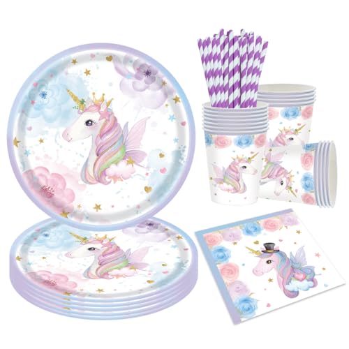 68 Stück Einhorn Partygeschirr Set,Einhorn Teller und Becher...