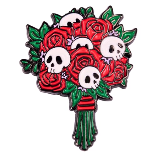 Image of Enamel Pin,Red Rose With Skulls Lapel Pin,Gothicism Brooch,Death Mystery Badge Gift For Teens Florist Lover Partner Friends,DIY Decor Denim Jacket Canvas Bag Backpack Shirt Collar Accessory