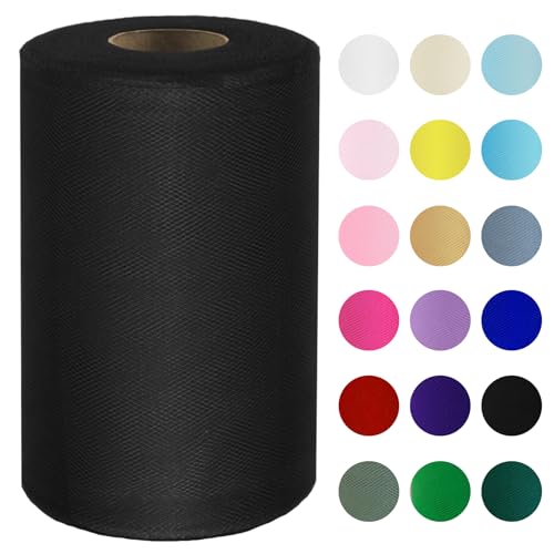 Image of Black Tulle Fabric Roll 6 Inch x 100 Yards Tulle Ribbon