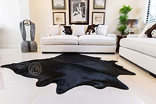 Genuine Black Cowhide Rug Xl Size 6 X 7-8 Ft. 180 X 240 Cm #TOP1