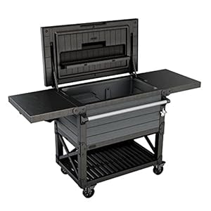 Keter Rolling Ice Cooler Cart, Outdoor Party Beverage Stand w/Wheels, 89.8 Qt, Dark Grey Keter Rolling Ice Cooler Cart Outdoor Party Beverage Stand wWheels 898 Qt Dark Grey