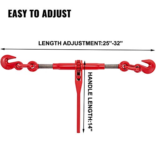 VEVOR 9215LBS 3/8" – 1/2" Ratchet Binders 9,215 LBS Secure Working Load, G70 Hooks and Adjustable Length, for Grade 70-80 Chains, Tie Down, Hauling, Towing, 2-Pack, Red by VEVOR - Image 5