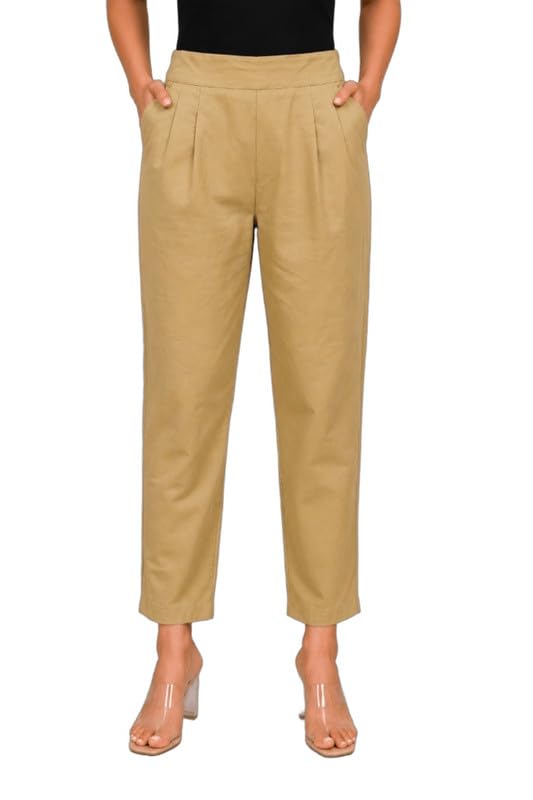 Vrinda Sakhi Women Straight Fit Pure Cotton Trouser Pants, Beige, 6XL-image-19