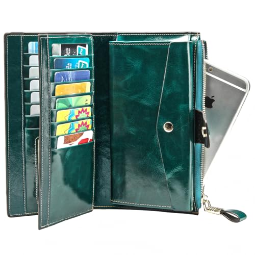 Image of Itslife Women's RFID Blocking Large Capacity Luxury Wax Genuine Leather Clutch Wallet Ladies Card holder