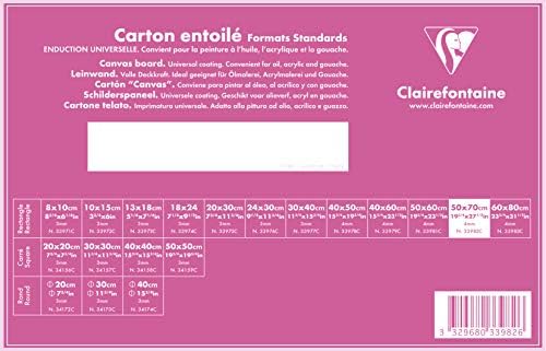 Clairefontaine - Ref 33982C - White Canvas Board (Standard) - 50 x 70cm - 3mm Thick, Made from 100% Cotton, Suitable for Oil & Acrylic Paints, Acid Free Surface
