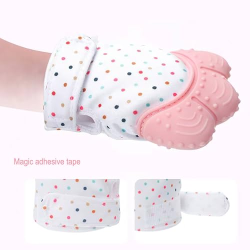 2 Pack Baby Mittens Teething Relief, Baby Teething Toys 3-6 Months, Soothing Infant Mitten Pain Relief, Prevent Scratches Glove, Safe Silicone Baby Teether Toys for 0-12 Months Blue Pink - Image 3