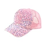 Baseball Cap for Women Adjustable Summer Sequins Outdoor Fashion Breathable Mesh Cap Sun Protection Ponytail Hat (US, Numeric, 6 7/8, 7 1/2, Rose)