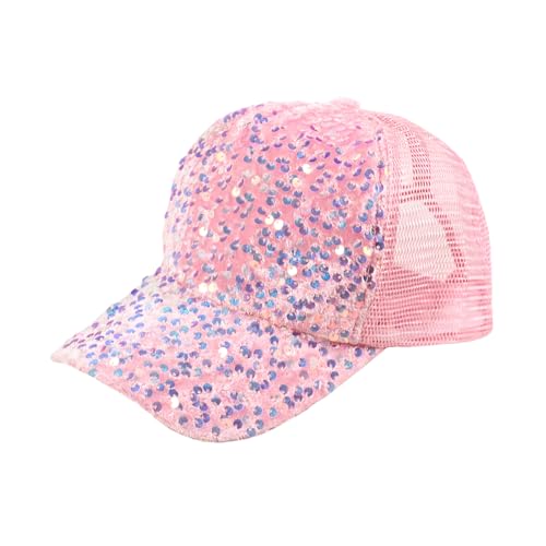 Baseball Cap for Women Adjustable Summer Sequins Outdoor Fashion Breathable Mesh Cap Sun Protection Ponytail Hat (US, Numeric, 6 7/8, 7 1/2, Rose)