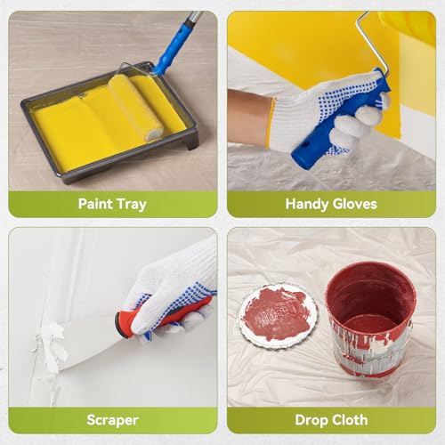 House Paint Roller Kit with Extension Pole, Home Wall Painting Supplies Set, with Paint Brush, Paint Tray, Multi-Angle Paint Brush Extender - Thumbnail 6