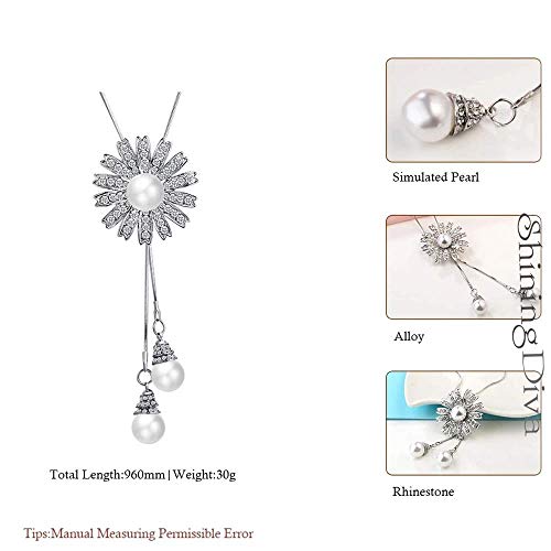 Image of Shining Diva Fashion Crystal Flower Stylish Long Chain Pendant Necklace for Women and Girls