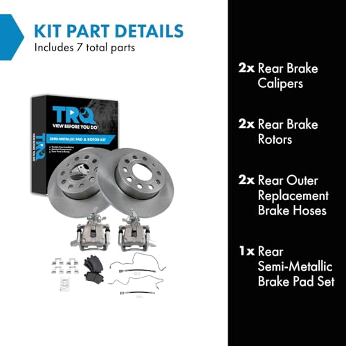 Image of TRQ Rear Brake Pad and Rotor Set Semi Metallic 260mm Rotors Calipers Compatible with 2005 Volkswagen Jetta