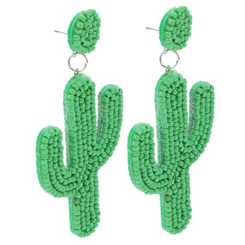 VERDANVERSE Pendientes de Cactus Colgantes con Cuentas Hechas Mano Aretes Creativos Bohemios para Mujer Ligero y Versátil para Día Mujer y Ocasiones Especiales