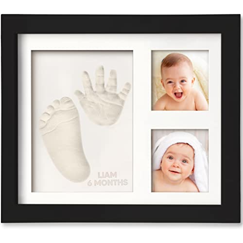 Image of Baby Hand and Footprint Kit - Quick Dry Clay Baby Footprint Kit, Pets Paw, Newborn Keepsake Picture Frame for Boys, Girls, Personalized New Mom Gifts for Shower & Registry, Grandparents (Onyx Black)