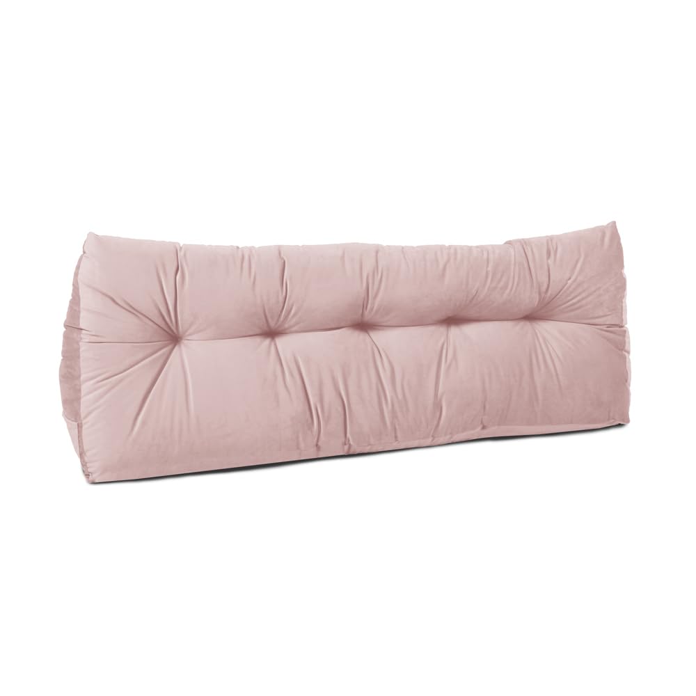 Lancashire Textiles Pink Headboard Cushion - 20 X 50 X 135Cm (Double Bed) Luxury Velvet Triangular Wedge Cushion - Headboard Bolster Support Pillow For Bed, Sofa, Chair - Made In Britain