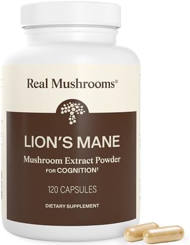 Organic Lions Mane Mushroom Capsules by Real Mushrooms - 120 Capsules of Extract Powder, White : 120 Count