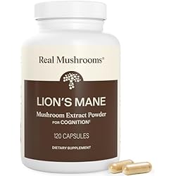 Real Mushrooms Lions Mane Mushroom Cognition (120 Capsules) Lions Mane Mushroom Powder Extract Capsules | Brain Supplement, Brain Vitamins, Focus Supplement