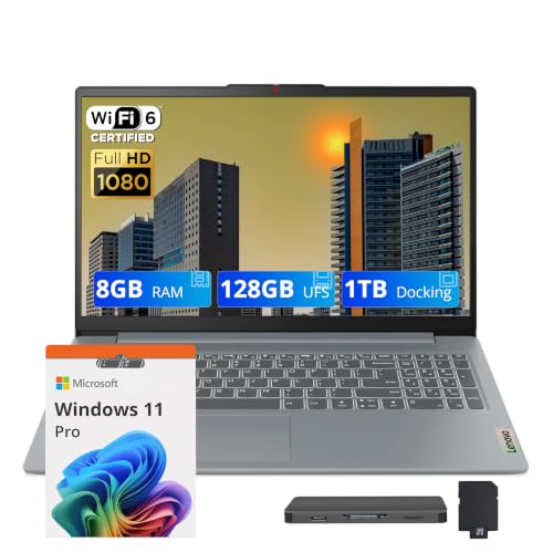 Image of Lenovo IdeaPad Slim 3 15.6 inch FHD Laptop, Intel Core i3-N305, 8GB LPDDR5, 1.12TB Storage(128GB UFS+1TB Docking Station Set), Intel UHD Graphics, Numeric Keypad, WiFi 6, Windows 11 Pro, Grey