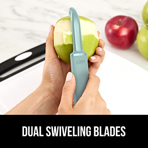Gorilla Grip Swivel Vegetable Peeler, Sharp Stainless Steel Blades, Comfortable Handle, Dishwasher Safe, Kitchen Food Peelers, Easy Peeling, Peel Vegetables, Apple, Potato, Safe Blade Guard, Mint #TOP4