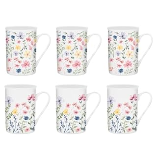 YöL Set of 6 Floral New Bone China Coffee Mugs Afternoon Tea Cups Home Kitchen
