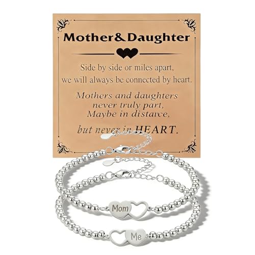 Image of Mother Daughter Bracelets Set for 2 Matching Heart Bracelets for Mother and Daughter to My Mom Bracelet Birthday Mothers Day Gifts for Mom Daughters
