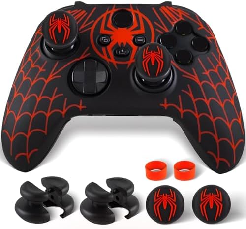 PlayRealm Silicone Skin Cover Sticker x 1 & Extender Grips x 2 for Xbox Series/One Controller Spider Net