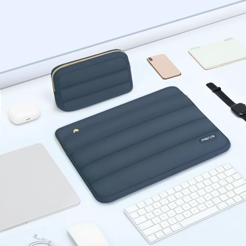 Image of MOSISO 13-14 inch Laptop Case, 13.3 inch Puffy Laptop Sleeve Compatible with MacBook Air 13 13.6 M3 M2 M1 /Pro 13 /Pro 14, HP, Dell, ASUS, Lenovo, Polyester Horizontal Bag with Small Case, Haze Blue
