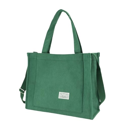 Image of UERRUAM Tote Bag for Women with Compartments,Corduroy Tote for Work Travel College Book Bag Women Purse Handbag Crossbody Bag