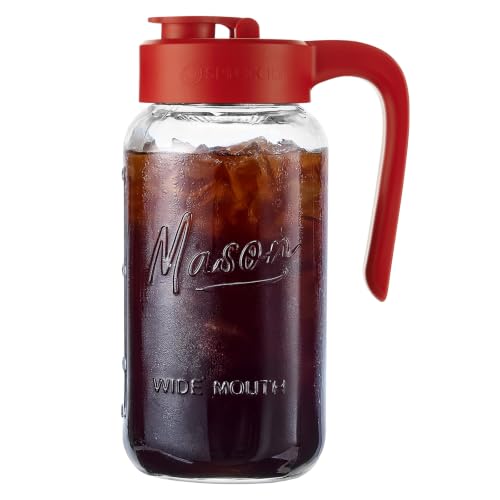 Spreccio Mason Jar Pitcher, 64 oz (2 quart), Glass Pitcher with Lid