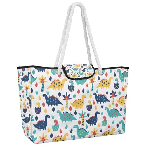 VAPOKF Bolso de mano grande para mujer, bolso de hombro con asa superior para viajes, trabajo, escuela, compras, dinosaurios y cocoteros, multicolor, 14.5x20.8x5.5in/37x53x14cm