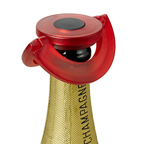 AdHoc Gusto Red Champagne Bottle Stopper, Fizzy Wine Bottle Stopper, Ultra Flat, Leak Proof, Keeps Fizz, Plastic/Silicone
