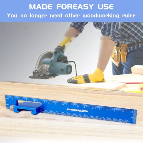 Metal Slide Rule Set - T-Type Ruler with Inch/Metric Scales (7",9",13") - Woodworking Measuring Tools, Pocket Scribing Ruler, Machinist Square for Marking & Layout (Klein Blue) - Image 4