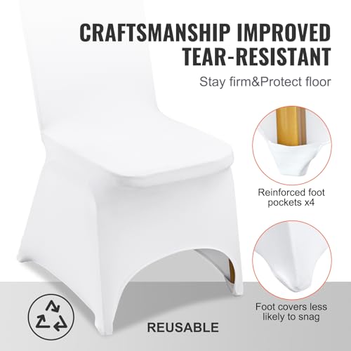 Image of VEVOR 100 Pcs White Chair Covers Polyester Spandex Chair Cover Stretch Slipcovers for Wedding Party Dining Banquet Chair Decoration Covers