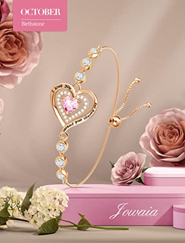 Jowaia 925 Sterling Silver Bracelet For Women October Birthstone Bracelet For Girls Forever Love Heart Created Tourmaline Jewelry Adjustable Link Tennis Bracelet Birthday Gift Valentine's Day Mother's Day Gifts For Mom Her Women Girlfriend #TOP3