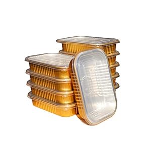 Gouden aluminium bakjes grill bakjes, grill bakje met deksel, 1000 ML dikke wegwerp bakje van aluminiumfolie, zeer…