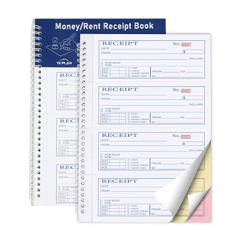 Money Rent Receipt Book,7.9x11.22 Inches 3 Part Carbonless,Receipt Book with Carbon Copies,Cash...