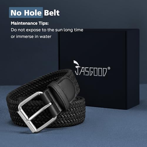 Image of JASGOOD Braided Stretch Belt for Men Golf Casual Fabric Elastic Woven Belt 1 3 /8 inch Adjustable Work