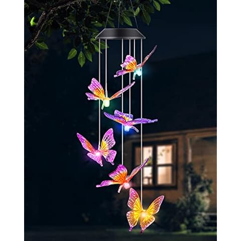 HouseSapp Butterfly Wind Chimes for Outdoor Hanging Solar Wind Chime Garden Decoration for Outdoor LED 7 Colour Changing Terrace Home Decoration Birthday Gift for Women Mother Cover