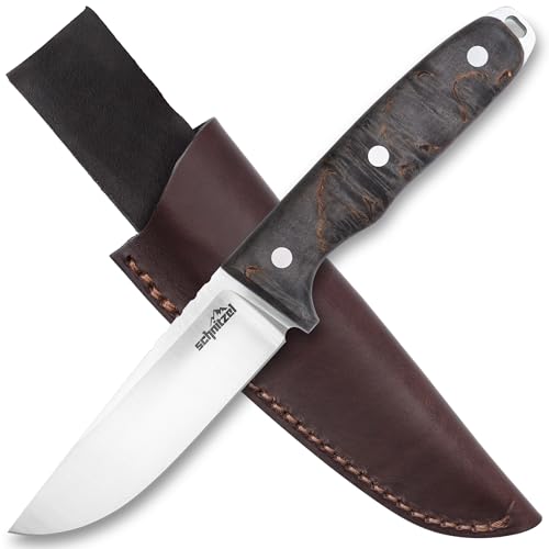 SCHNITZEL - TRI Europe Edition - Outdoormesser mit Leder-Scheide - Outdoor Freizeitmesser - Bushcraft Jagdmesser für Erwachsene