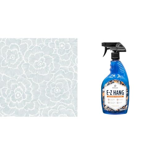 NuWallpaper NUS4048 Saraya Peel & Stick Wallpaper, Blue & Roman Products 11015 E-Z Hang Peel & Stick Wallpaper Helper + Pre-Pasted Activator, Clear, Non-Staining, 32 Fluid Ounces