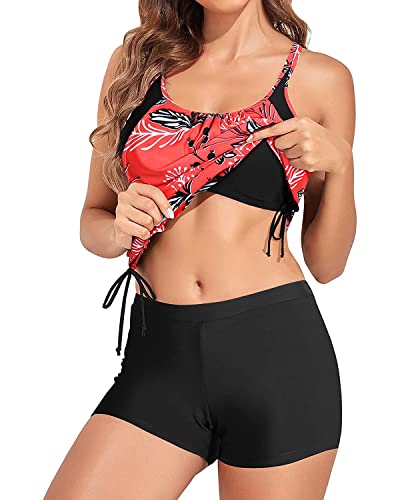 Image of Holipick Blouson Tankini Swimsuits for Women - Two Piece Tummy Control Bathing Suit with Shorts Modest Swimwear