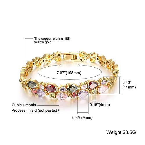Sparkling ColorFul Zircon Double-layer Copper Gold Plated Colour Crystal Bracelet Beautiful Lovers For Women Birthday Jewelry +Box4